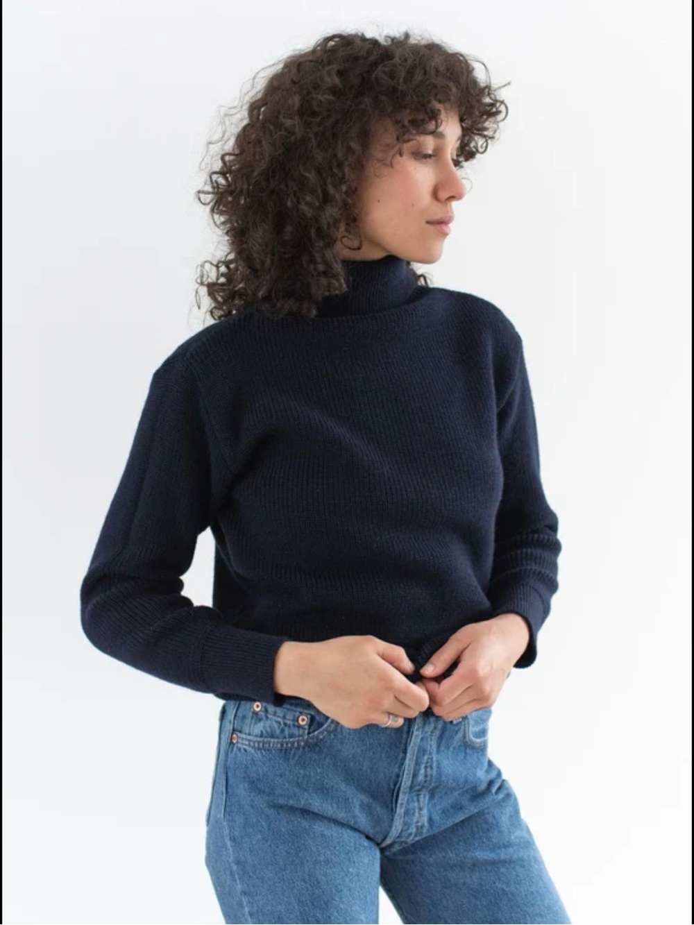 H&M Navy Ribbed Turtleneck Sweater for Women